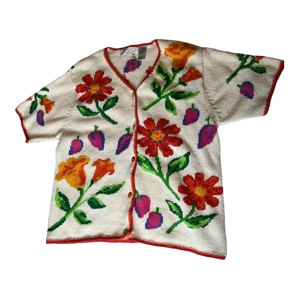 Portraits by Northern Isles Women’s Floral Colorful Vintage Knit Sweater VTG